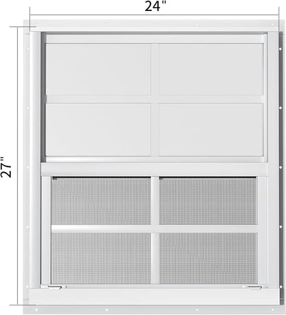 2 Pack Shed Windows - 24" W x 27" H Flush Mount, White Household Windows for Small Playhouses, Barns, Chicken Coops