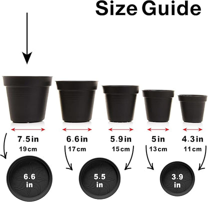 Mintra Garden Pots, 4 Pack Bulk Plastic Plant Pots with Drainage Tray, Round Indoor & Outdoor Decorative Planters with Drain Holes for Flowers, Herbs & Plants, 19cm Diameter – Burgundy, 7.5 in