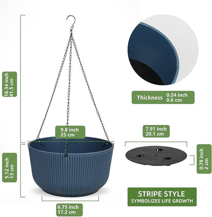 Dexceder 9.8 Inch Self Watering Hanging Planter (2 Pack, Deep Blue) | Thickened Hanging Basket Flower Plant Pot Indoor Outdoor