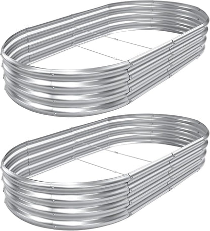 AHEONLAR 2pack 8×4×1ft Raised Garden Bed，Outdoor Galvanized Planter Boxes, Oval Large Metal Raised Garden Beds for Vegetables
