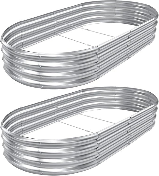 AHEONLAR 2pack 8×4×1ft Raised Garden Bed，Outdoor Galvanized Planter Boxes, Oval Large Metal Raised Garden Beds for Vegetables