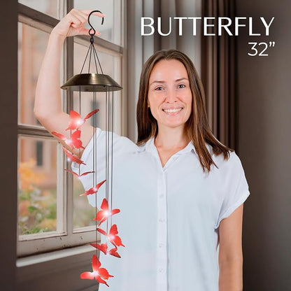 Upblend Outdoors Butterfly Solar Wind Chimes for Outside – Color Changing LED Wind Chimes for Outside, Solar Chimes Outdoor Waterproof – Butterfly, Red