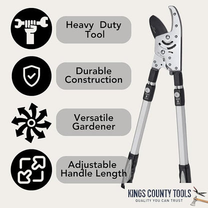 Tree Trimmer Loppers - Double Ratcheting Anvil Lopper - Extendable 26" - 40" Long Handles - Loppers for Tree Trimming Heavy Duty by Kings County Tools