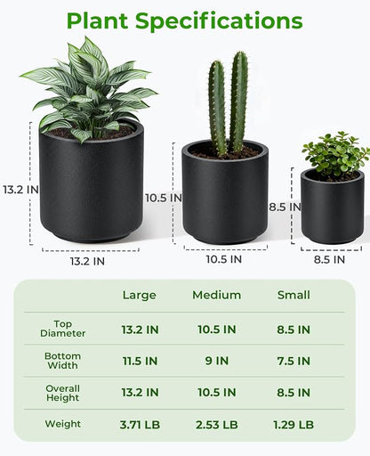 homenote Flower Pots 13.2/10.5/8.5 Inch,Large Plant Pots Indoor with Drainage,Plastic Pots for Plants,Garden Pots for Outdoor,Large Planters for Indoor Plants,Big Plastic Planter,Black(3 Pcs)