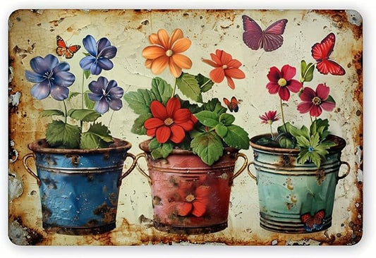 Rustic Garden Flowers Metal Tin Sign, Vintage Iron Wall Art Decor for Indoor Outdoor Use, Floral Engraving for Bedroom, Office, Study, Cafe, Bar, Library, Garage - Pack of 1, 12x8 Inches