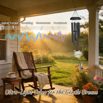 37" Solar Wind Chimes for Outside, Memorial Wind Chimes with Solar Powered Acrylic Lights & Hand-Painted Hummingbird – Sympathy Gift for Loss of Loved One, Outdoor Wind Chimes for Garden, Patio, Yard