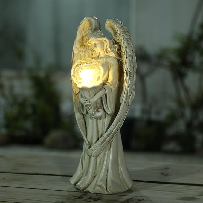 Angel Statues for Garden-Garden Angels Outdoor Statue - Solar Angels Figurines Holding Glass Ball Flower for Outdoor Decor or Housewarming