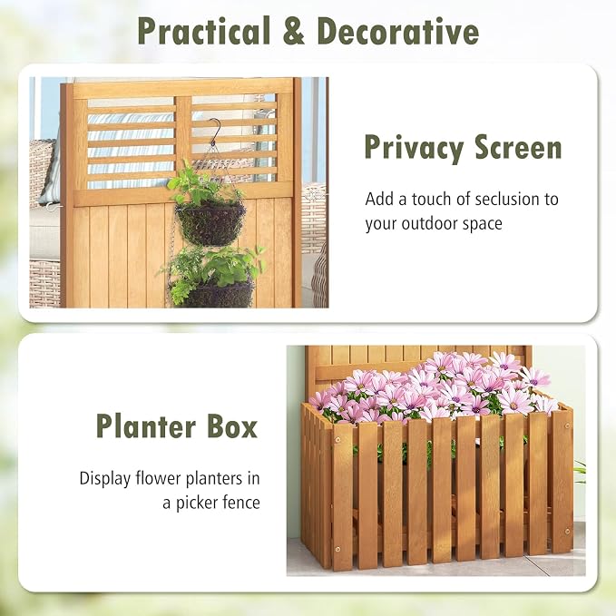 Giantex Raised Garden Bed with Trellis, 41” Wooden Potted Plant Box w/Privacy Screen, Trellis for Plant Flower Climbing Pot Hanging, Indoor & Outdoor Planter Box for Yard, Garden, Balcony