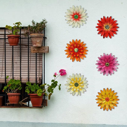 hogardeck Metal Flower Wall Decor for Indoor Outdoor, Kitchen Decor Floral Metal Wall Art, Wall Decor for Bathroom, Living Room, Porch, Garden, Yard, Backyard （6 Pcs 6'' ）