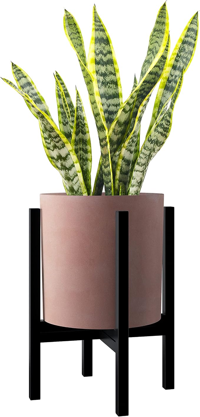 FaithLand 10 Inch Fiberstone Planter - Lightweight Modern Cylinder Plant Pot with Drainage Hole & Plug, Indoor Outdoor Use, Terracotta Color