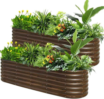 SnugNiture 2-Pack Galvanized Steel Raised Garden Bed Kit - 8x2x2 ft Metal Planter Boxes for Vegetables, Flowers, Herbs | Easy Assembly, Open Bottom Design, Brown