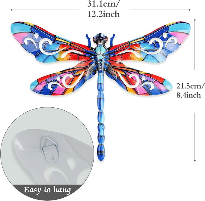 SUNREEK Metal Dragonfly Wall Decor, 12 Inches Dragonfly Outdoor Wall Art for Fence Garden Yard Patio Decorations