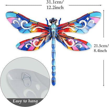 SUNREEK Metal Dragonfly Wall Decor, 12 Inches Dragonfly Outdoor Wall Art for Fence Garden Yard Patio Decorations