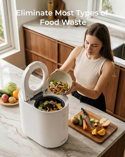 OK-255 Electric Composter for Kitchen, 5.5L Large Smart Countertop Compost Bin, Odorless, Quiet, Easy Clean, Turn Food Waste into Fertilizer, 2026 New Indoor Food Waste Compost Machine, White