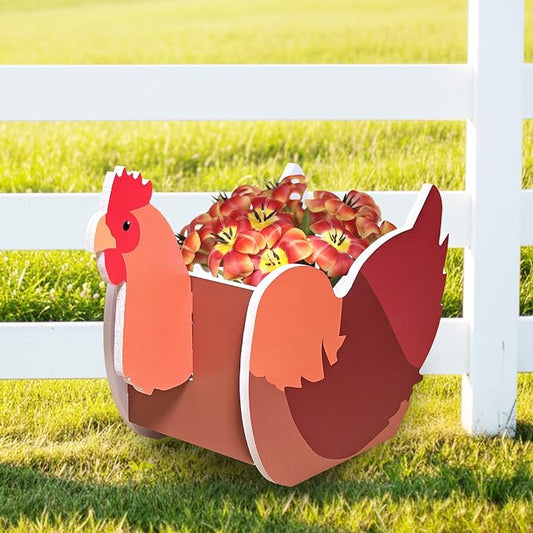 Hen Planter, Cute Animal Shape Flower Planters, Plant Pots for Indoor/Outdoor Garden Decor, Unique Gifts/Souvenirs for Pet Lovers (Hen 2D)
