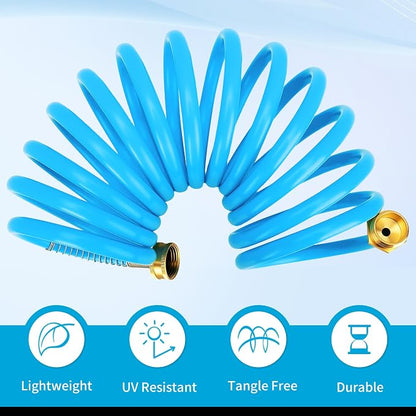 AUTOMAN Coil Garden Hose 15 ft, EVA Curly Water Hose with Brass Connectors, Recoil Garden Water Hose,Includes 7-Pattern Function Sprayer,Retractable,Corrosion Resistant Garden Coil Hose.
