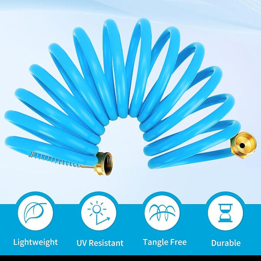 AUTOMAN Coil Garden Hose 15 ft, EVA Curly Water Hose with Brass Connectors, Recoil Garden Water Hose,Includes 7-Pattern Function Sprayer,Retractable,Corrosion Resistant Garden Coil Hose.