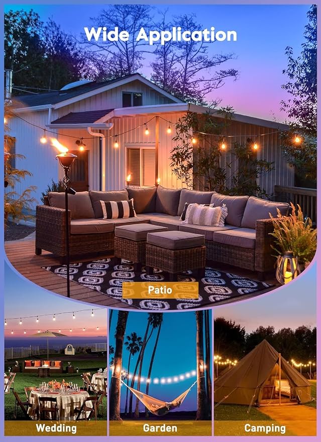 Brightown Outdoor String Lights, 157FT 50 Bulbs Shatterproof Patio Lights with Remote, IP65 Waterproof Dimmable Hanging Connectable LED Outdoor Lights for Backyard, Bistro, Porch, Deck, Balcony
