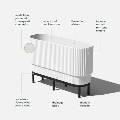 Veradek Demi Series Raised Long Planter for Indoor/Outdoor Use | Made from Plastic & Stone w/Wooden Stand | Modern Patio Décor for Flowers/Shrubs