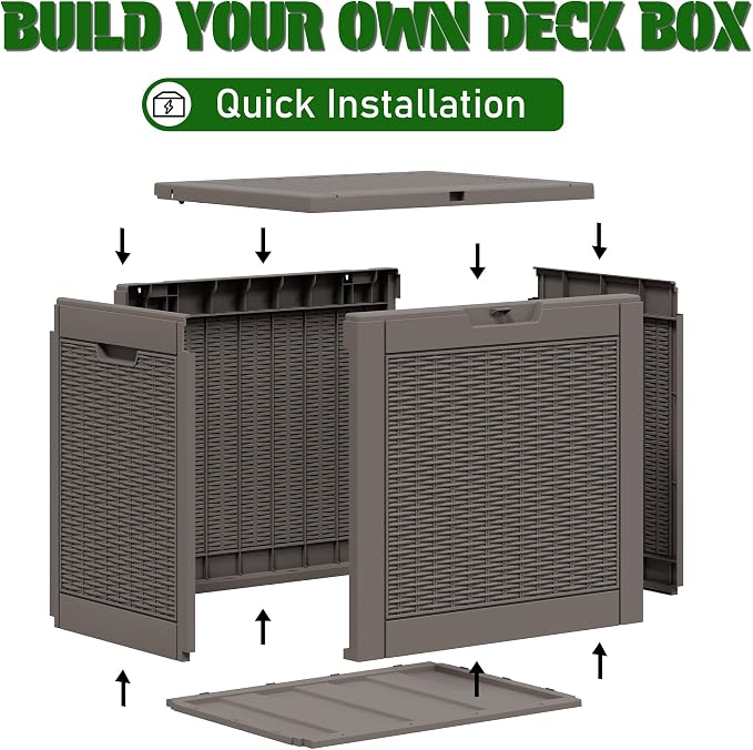 NUNU LAB Outdoor Storage Box 31 Gallon,Waterproof Indoor Outside Deck Boxes,Backyard Storage Bin for Package Delivery,Garden Tools,Patio Cushions,Pool Accessories,Storage Bench Lockable Lid,Tool Box