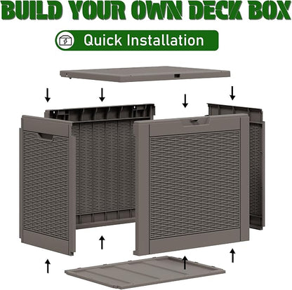 NUNU LAB Outdoor Storage Box 31 Gallon,Waterproof Indoor Outside Deck Boxes,Backyard Storage Bin for Package Delivery,Garden Tools,Patio Cushions,Pool Accessories,Storage Bench Lockable Lid,Tool Box