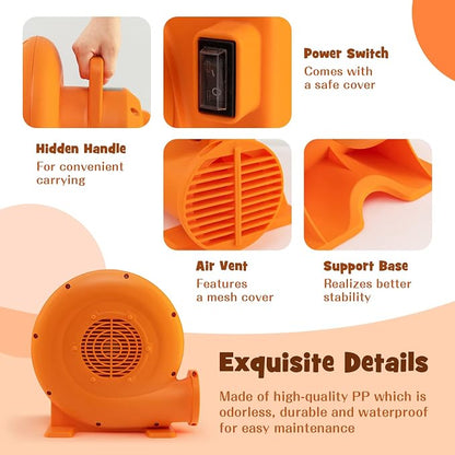 Costzon Air Blower, 0.7HP Blower for Bounce House with 25FT SJTW Wire & Stakes, GFCI Plug, ETL, 550W, Perfect for Inflatable Bouncer Blower Orange, IPX4 Air Blower for Inflatables