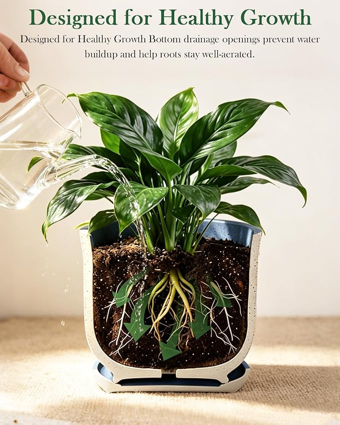 Ceramic Plant Pots Set of 3, 4.3"/5.6"/6.9" Indoor Plant Pots with Drainage Hole and Attached Saucer, Modern Ceramic Planters for Indoor Plants, Succulents, Herbs, Matte Blue Flower Pots