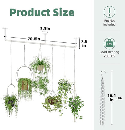 Galood Plant Hanger Indoor with 6 Hanging Chains Hanging Planters for Indoor Plants Hanging Plant Holder Window Plant Shelves White Metal Rod(Pot not Included