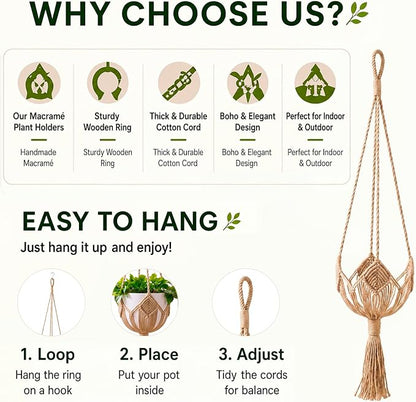 Shappy Boho Macrame Plant Hanger, Large Hanging Planter Plant Holder Pot Hanger Hanging Basket Wall Planters, Plants Lover Gift for Indoor Garden