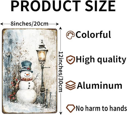Snowman Sign Winter Vintage Metal Signs Aluminum Tin Signs for Farmhouse Outdoor Home Yard Garden Bar 12×8 Inch