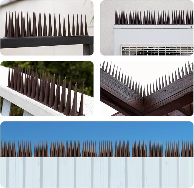 OFFO Bird Spikes Pigeon Outdoor Spikes for Cat Keep Birds Raccoon Woodpecker Away Covers 60 Feet(18.3m), Brown