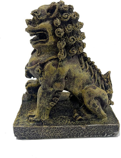 Fish Tank Decorations, Japanese Large Aquarium Decor Accessories with Foo Lions, Bearded Dragon Hideout, Reptile & Amphibian Habitat Hideouts(Yellow Lion)