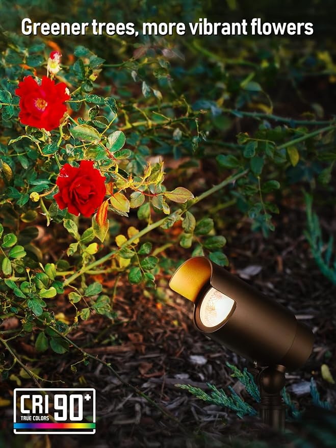 LEONLITE 5CCT Low Voltage LED Landscape Spotlight, 7W LED Spot Lights Outdoor for Garden Yard, Adjustable Beam Angle, 12-24V AC/DC, Aluminum, IP65 Waterproof, CRI90, ETL, Oil Rubbed Bronze, Pack of 4