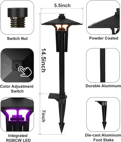 Outdoor RGB Pathway Lights Low Voltage for Christmas Decorations | 5W 12V Wired Color Changing Low Voltage Landscape Lighting for Path Sidewalk Driveway Lawn of Christmas, Aluminum, Black, 1PK