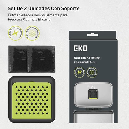 EKO Activated Charcoal Odor Filter Kit – 2-Pack Strong Odor Absorber and Deodorizer with Filter Case for Trash Cans