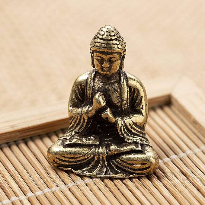 SaiDian 2Pcs Cute Mini Brass Buddha Statues for Indoor Home Office Decor | Small Sakyamuni Figurine,Tiny,Minature,Portable Worship Ornament,for Car Garden Indoor Outdoor Feng Shui Meditation Decor