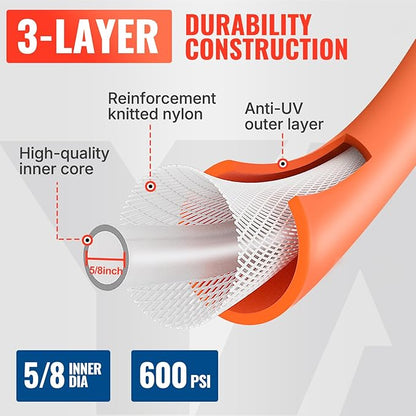 YAMATIC Flexible Short Garden Hose 5/8in x 20ft, Lightweight, Burst 600 PSI | 20 Foot Leader Hose for Hose Reel, Male to Female Small Water Hose Extension with 3/4" Brass Fittings, 360° Swivel Handle