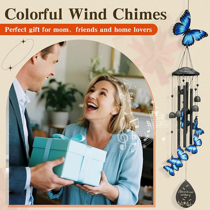 Butterfly Wind Chimes Outdoor Metal Windchimes Garden Patio Decor | Butterfly Gifts for Women Ideal Memorial/Housewarming/Birthday/Festival Gifts Front Yard Decor