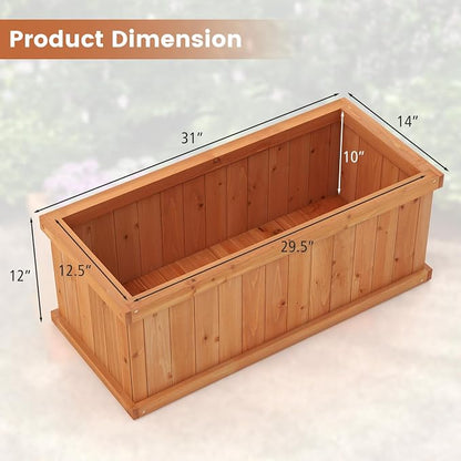 S AFSTAR 2 Pieces Raised Garden Beds, 31” X 14” X 12” Fir Wood Rectangle Planter Box W/4 Drainage Holes & Detachable Base Plate, Raised Bed Planter Kit Box for Patio Backyard