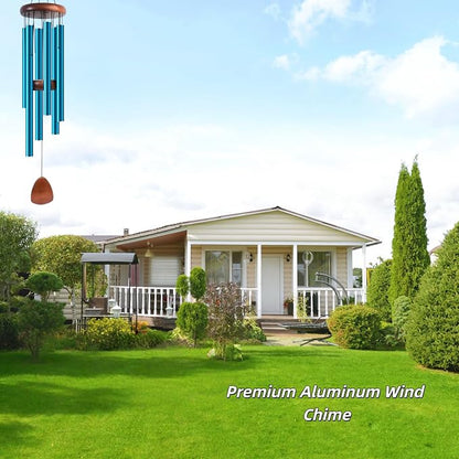 37 Inch Large Aluminum Wind Chimes, Serene Blue with Deep Tone and Wood Top, Outdoor Decor for Garden Patio Backyard Porch, Birthday Housewarming Gift