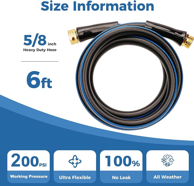 SheeChung Short Garden Hose 6ft x 5/8",Water Hose for Hose Reel Faucet,Lightweight,Leak Free,Flexible,Heavy Duty Leader Hose with Male to Female Fittings,3/4"GHT