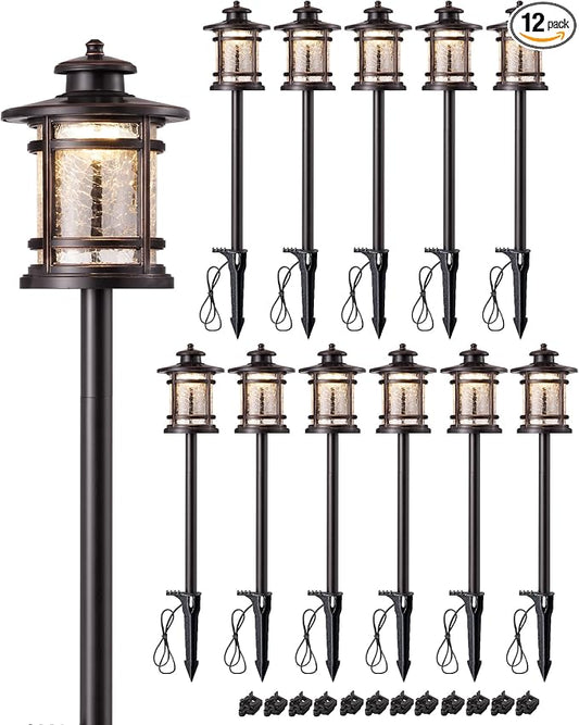 EDISHINE Low Voltage Pathway Lights, 3.4W 155LM 12V 3000K Outdoor Pathway Lights Wired, Waterproof Landscape Path Lights, 50,000H LED for Yard, Garden, Driveway, 12 Pack