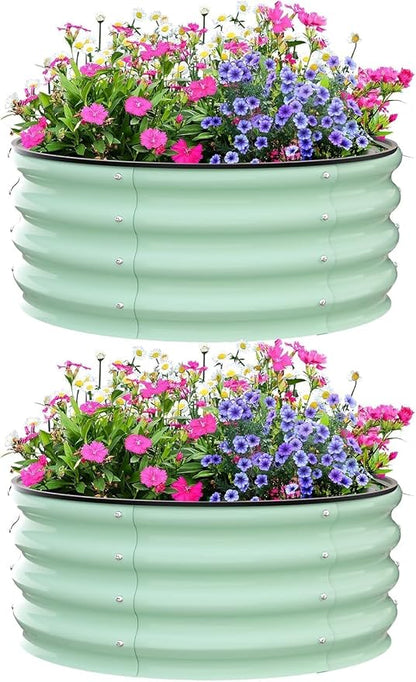 Garvee Galvanized Raised Garden Bed, 2Pcs Raised Garden Beds Outdoor, Round Planter Raised Beds with Gloves and Rubber Edge Trim for Vegetables, Flowers and Herbs, 2x2x1 FT, Green