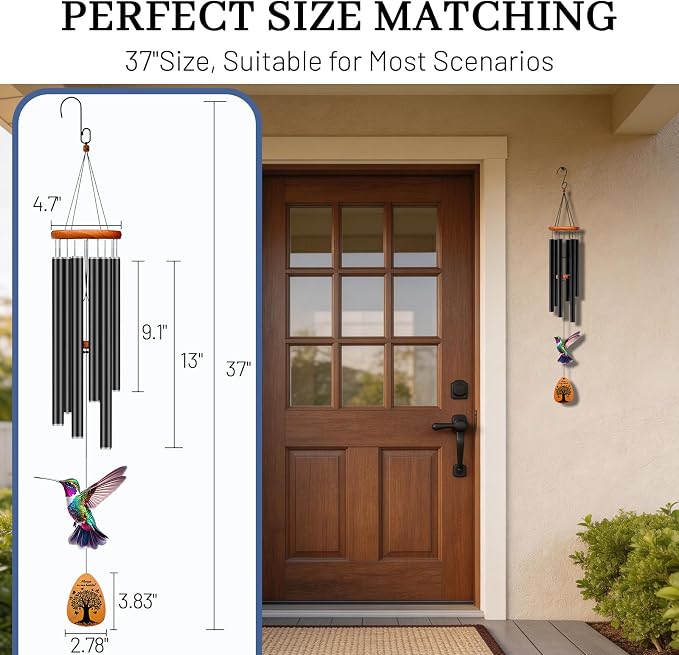 Sympathy Gifts for Loss of Loved One, 37" Memorial Wind Chimes with Hummingbird, Bereavement Gift for Mom Dad, Outdoor Remembrance Decor with Engraved Pendant