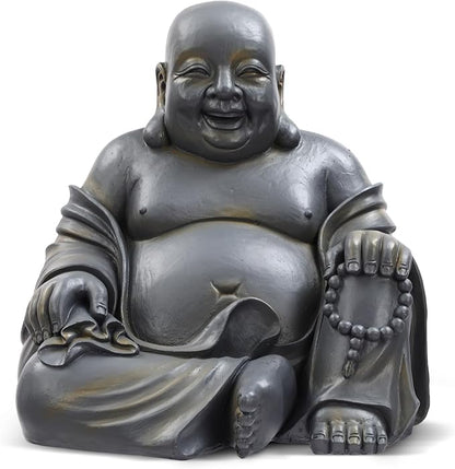 Cinnvoice 16x18 Inch Laughing Buddha Statue Outdoor Large Happy Sitting Buddha Statue Rustic Zen Monk Praying Sculptures Wealth Good Luck Feng Shui Decor for Indoor Garden Home Decoration