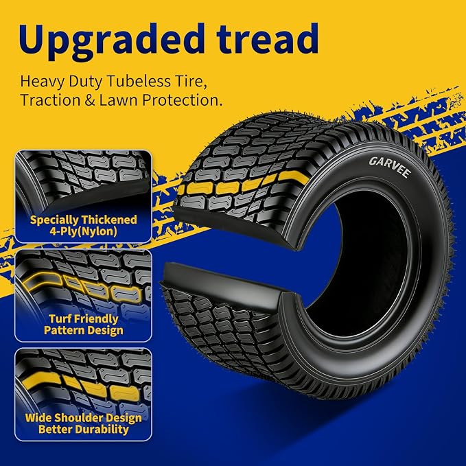 GarveeLife 24x12-12 Lawn Mower Tires (Set of 2) - 24x12x12 4-Ply Tubeless Garden Tractor Turf Tires, 1700 LB Load Capacity, 20 PSI, for Mowers & Yard Carts