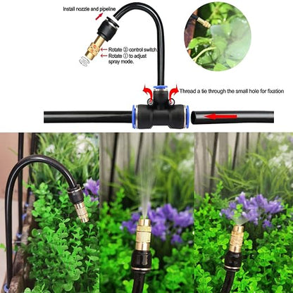 50FT Drip Irrigation Kit, Automatic Garden Watering System with Tool-Free Quick Connectors, 360° Bending Drippers & Copper Misting Nozzles for Greenhouse, Patio, Lawn & Vegetable Garden. (15M)