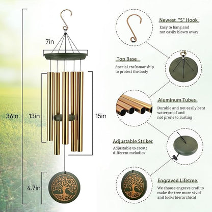 ASTARIN Memorial Wind Chimes for Outdoor & Gifts – Engraved Tree of Life, 36” Durable Metal Chimes with Soothing Melodies, Waterproof & Customizable Tones