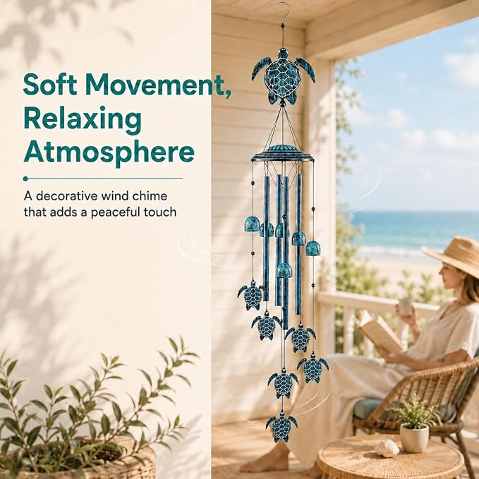 LESES Wind Chimes Sea Turtle Wind Chime for Outside with 4 Aluminum Tubes, Windchimes Outdoors Clearance Home Garden Patio Decor Memorial Wind Chimes for Mom Grandma Unique Birthday Festival Gifts