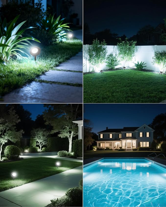 Solar Spot Lights Outdoor Waterproof IP68, 6000K Pond Lights | 3-in-1 LED Solar Landscape Lights, 2 Light Modes Path Lights for Underwater Pond Garden Yard Pathway